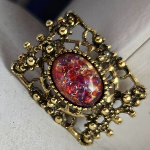 VTG Dragons breath fiery pink red Filagree glass cabochon brooch jelly belly - Picture 5 of 10